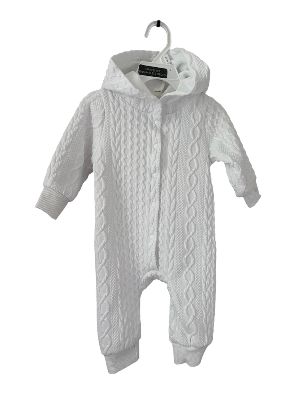 White Hooded Cable-Knit Baby One-Piece Footie